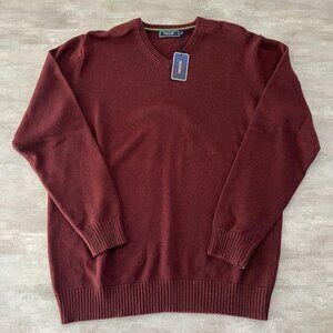 Maine New England V Neck Sweater Red Burgundy Mens Medium 100% Cotton NWT